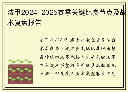 法甲2024-2025赛季关键比赛节点及战术复盘报告